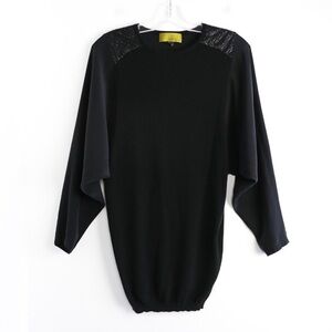 Nicole Miller black batwing sweater long knit top sequin silk tunic mixed fabric
